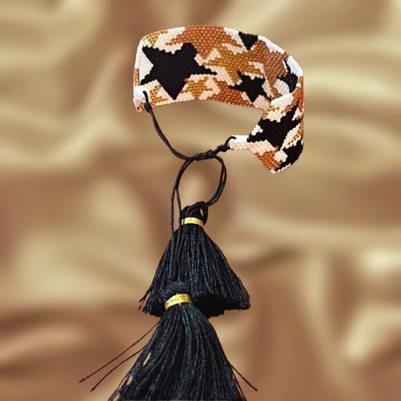 Miyuki Glass Seed Bead Wide Cuff Stars Tassel Bracelet - Picture 3 of 3